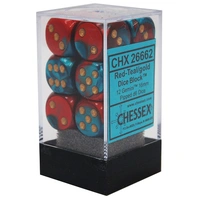 Chessex D6 Gemini 16mm d6 Red-Teal/gold Dice Block (12 dice)