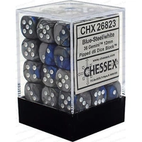 D6 Dice Gemini 12mm Blue-Steel/White (36 Dice in Display)