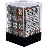 Chessex D6 Gemini 12mm d6 Copper-Steel/white Dice Block (36 dice)