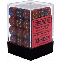 D6 Dice Gemini 12mm Blue-Red/Gold (36 Dice in Display)