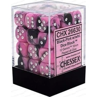 D6 Dice Gemini 12mm Black-Pink/White (36 Dice in Display)