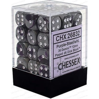 D6 Dice Gemini 12mm Purple-Steel/White (36 Dice in Display)