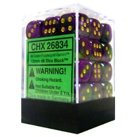 Chessex D6 Gemini 12mm d6 Green-Purple/gold Dice Block (36 dice)