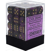 Chessex D6 Gemini 12mm d6 Black-Purple/gold Dice Block (36 dice)