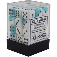 D6 Dice Gemini 12mm Teal-White/Black (36 Dice in Display)