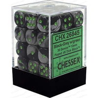 Chessex D6 Gemini 12mm d6 Black-Grey/green Dice Block (36 dice)