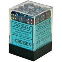 D6 Dice Gemini 12mm Purple-Teal /Gold (36 Dice in Display)