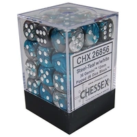 D6 Dice Gemini 12mm Steel-Teal/White (36 Dice in Display)