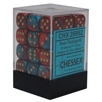 Chessex D6 Gemini 12mm d6 Red-Teal/gold Dice Block (36 dice)