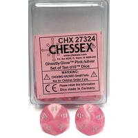 Chessex D10 Dice Ghostly Glow Pink/silver Set of Ten d10s