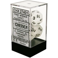 D7-Die Set Dice Frosted Polyhedral Clear/Black (7 Dice in Display)