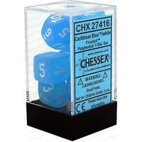 D7-Die Set Dice Frosted Polyhedral Caribbean Blue/White (7 Dice in Display)