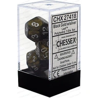 D7-Die Set Dice Leaf Polyhedral Black Gold/Silver (7 Dice in Display)