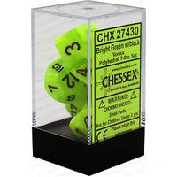 D7-Die Set Dice Vortex Polyhedral Bright Green/Black (7 Dice in Display)