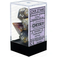 D7-Die Set Dice Festive Polyhedral Carousel/White (7 Dice in Display)