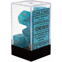 D7-Die Set Dice Cirrus Polyhedral Aqua/Silver (7 Dice in Display)