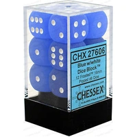 D6 Dice Frosted 16mm Blue/White (12 Dice in Display)