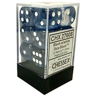 D6 Dice Nebula 16mm Black/White (12 Dice in Display)