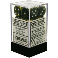 Chessex D6 Leaf 16mm d6 Black Gold/silver Dice Block (12 dice)