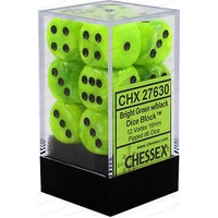 Chessex D6 Vortex 16mm d6 Bright Green/black Dice Block (12 dice)