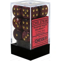 Chessex D6 Vortex 16mm d6 Burgundy/gold Dice Block (12 dice)