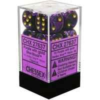 Chessex D6 Vortex 16mm d6 Purple/gold Dice Block (12 dice)