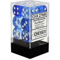 D6 Dice Nebula 16mm Dark Blue/White (12 Dice in Display)