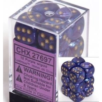 Chessex D6 Lustrous 16mm d6 Purple/gold Dice Block (12 dice)