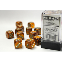 CHX 27703 Glitter Gold/silver 16mm d6 Dice Block (12 dice)