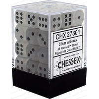 Chessex D6 Frosted 12mm d6 Clear/black Dice Block (36 dice)