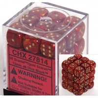 Chessex D6 Scarab 12mm d6 Scarlet/gold Dice Block (36 dice)