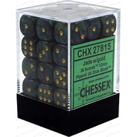 Chessex D6 Scarab 12mm d6 Jade/gold Dice Block (36 dice)