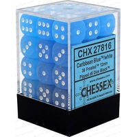 D6 Dice Frosted 12mm Caribbean Blue/White (36 Dice in Display)