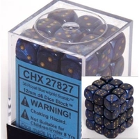 D6 Dice Scarab 12mm Royal Blue/Gold (36 Dice in Display)