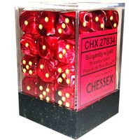 Chessex D6 Vortex 12mm d6 Burgundy/gold Dice Block (36 dice)