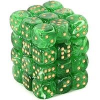 Chessex D6 Vortex 12mm d6 Green/gold Dice Block (36 dice)