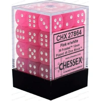 D6 Dice Frosted 12mm Pink/White (36 Dice in Display)