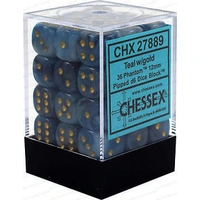 D6 Dice Phantom 12mm Teal/Gold (36 Dice in Display)