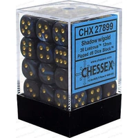 Chessex D6 Lustrous 12mm d6 Shadow/gold Dice Block (36 dice)