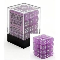 D6 Dice Frosted 12mm Purple/White (36 Dice in Display)