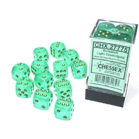 D6 Dice Borealis 16mm Light Green/Gold (12 Dice in Display)