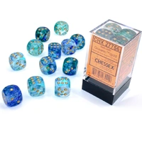 Chessex D6 DiceNebula 16mm d6 Oceanic/gold Luminary Dice Block (12 dice)