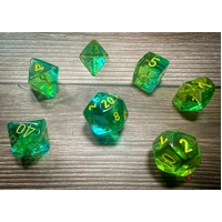 Chessex D7-Die Set Gemini Polyhedral Translucent Green-Teal/yellow 7-Die Set