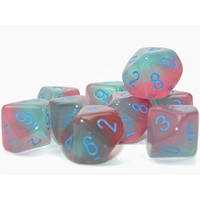 Chessex D10 DiceGemini Gel Green-Pink/blue Luminary Set of 10 d10s