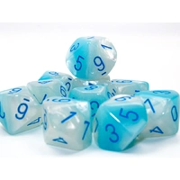 Chessex D10 DiceGemini Pearl Turquoise-White/blue Luminary Set of 10 d10s