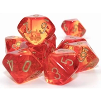 Chessex D10 DiceGemini Translucent Red-Yellow/gold Set of 10 d10s