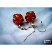 CHX 54208 Hook Earrings Glitter Ruby Mini-Poly d20 Pair