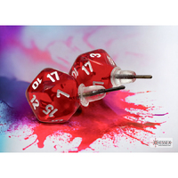 CHX 54501 Stud Earrings Translucent Red Mini-Poly d20 Pair