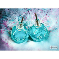 CHX 54502 Stud Earrings Translucent Teal Mini-Poly d20 Pair