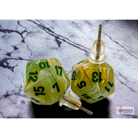 CHX 54503 Stud Earrings Marble Green Mini-Poly d20 Pair